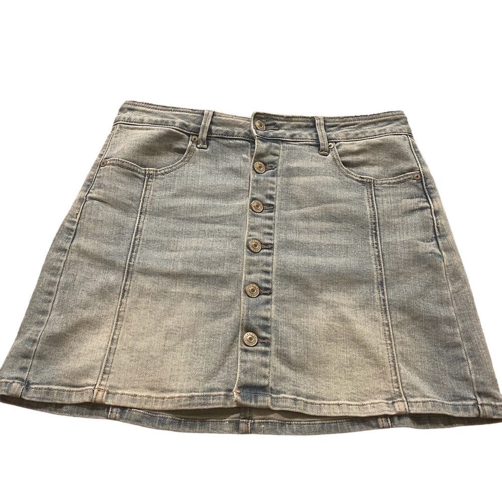 American eagle light wash button down high rise a-line denim skirt size 8